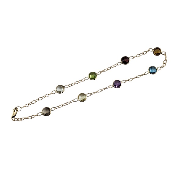 14 Karat Yellow Gold Multicolored Gemstone Ankle Bracelet #18958 - Picture 2 of 6